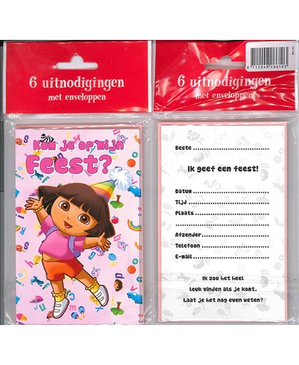 12 Uitnodigingskaartjes met envelop - Dora - 9 x 13.5 cm