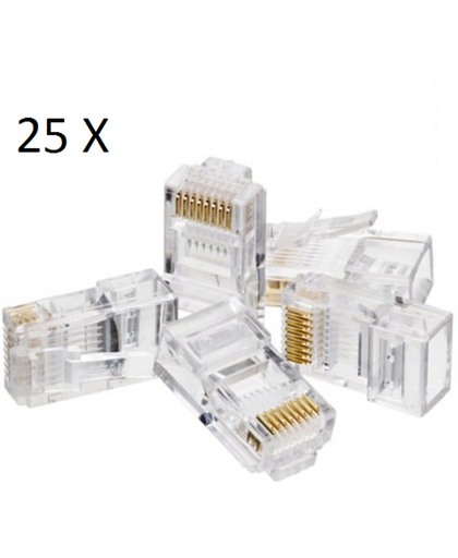 Supersnelle Gold-Plated RJ-45 CAT 5/ CAT 5E Connector - Kabel Aansluiting Stekker / Plug Voor UTP / Internet / Ethernet / Lan / Netwerk Kabel - 25 Stuks