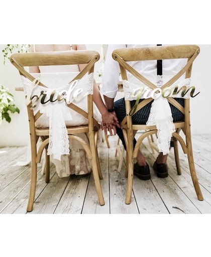 Bruidspaar stoeldecoratie Bride and Groom - Huwelijk / bruiloft versiering