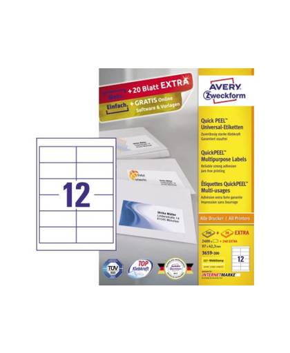 Avery-Zweckform 3659-200 Etiketten 97 x 42.3 mm Papier Wit 2640 stuks Permanent Universele etiketten Inkt, Laser, Kopie