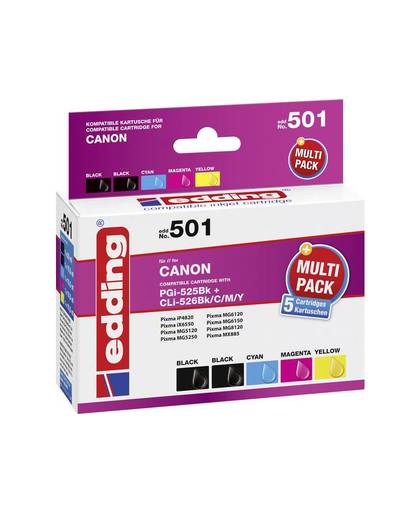 Edding Inkt vervangt Canon PGI-525, CLI-526 Compatibel Combipack Zwart, Foto zwart, Cyaan, Magenta, Geel edding 501 EDD-501