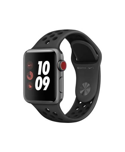 Apple Watch Series 3 Nike+ Cellular 38 mm Aluminium kast Spacegrijs Sportband Antraciet, Zwart