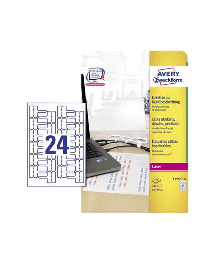Avery-Zweckform L7950-20 Etiketten 60 x 40 mm Polyester folie Wit 480 stuks Permanent Kabeletiketten Laser