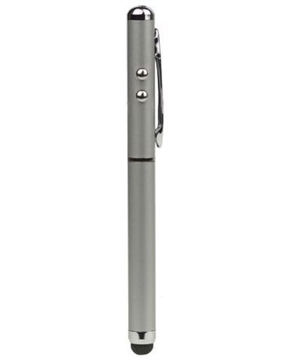 qMust Capacitive stylus met LED lamp en Laser Pointer - Zilver