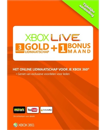 Microsoft Xbox Live Gold Abonnement 3 + 1 Maanden Xbox 360 + Xbox One
