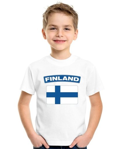 Finland t-shirt met Finse vlag wit kinderen - maat S (122-128)