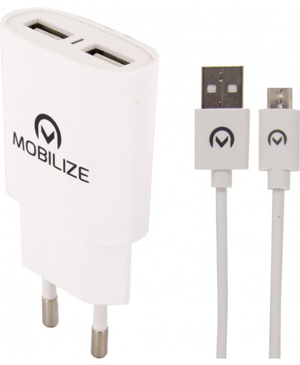 Mobilize Travel Charger Dual USB 2.4A + 1m Micro USB Cable White