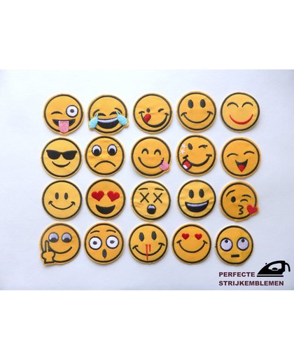 Strijk embleem ‘Whatsapp smiley emoji patch set (20)’ – stof & strijk applicatie