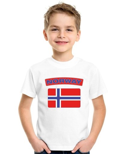 Noorwegen t-shirt met Noorse vlag wit kinderen M (134-140)