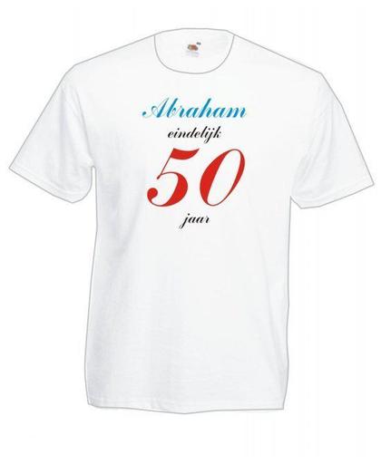 Mijncadeautje Heren leeftijd T-shirt wit maat M Abraham eindelijk 50 jaar
