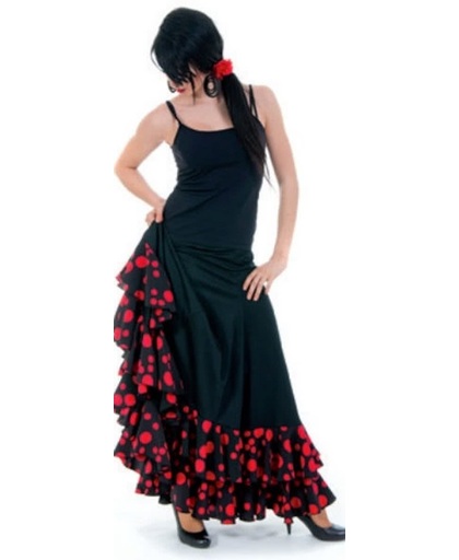 Spaanse Flamenco Luxe Rok - Maat XL - Stippen en Volantes - Verkleed Rok