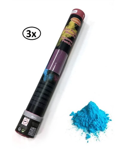 3x Kleuren poeder Shooter 40 cm blauw