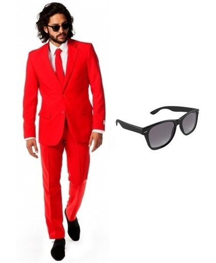 Rood heren kostuum / pak - maat 52 (XL) met gratis zonnebril