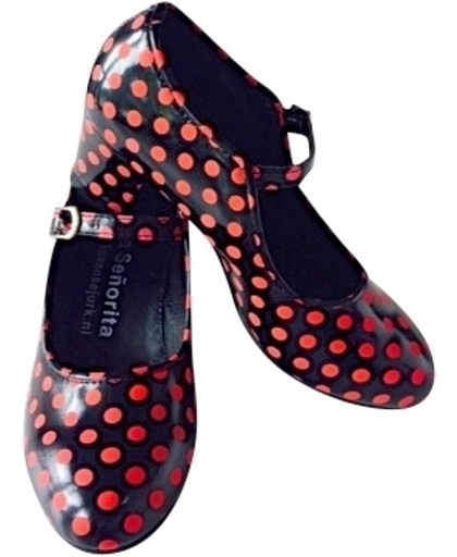 Spaanse Prinsessen schoenen zwart met rode stippen maat 27 - binnenmaat 18,5 cm -