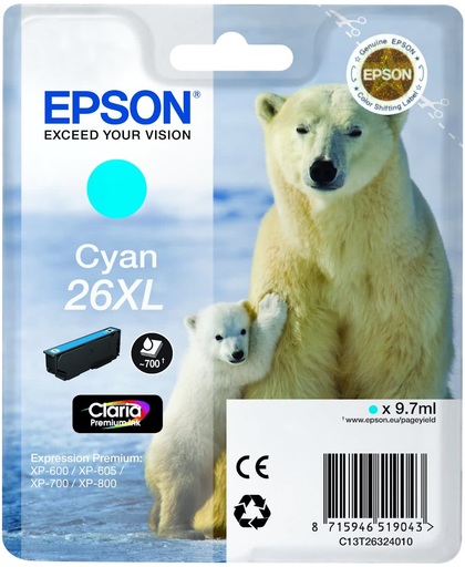 Epson 26XL (T2632) - Inktcartridge / Cyaan / Hoge Capaciteit