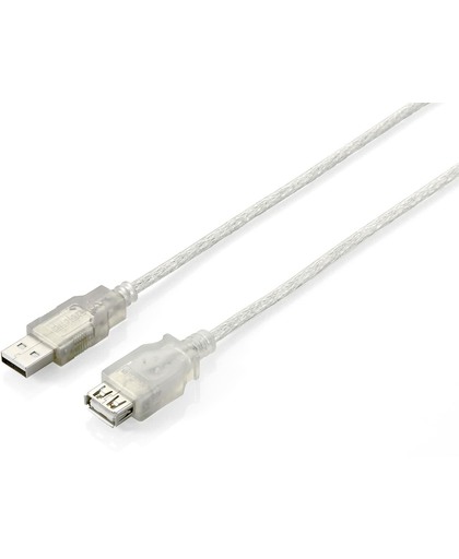 Equip USB A/USB A 2.0 1.8m 1.8m USB A USB A Mannelijk Vrouwelijk Zilver, Transparant USB-kabel
