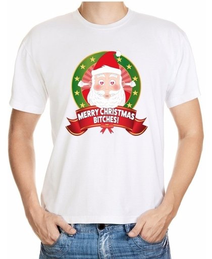 Foute kerst shirt wit - Merry christmas bitches - voor heren L