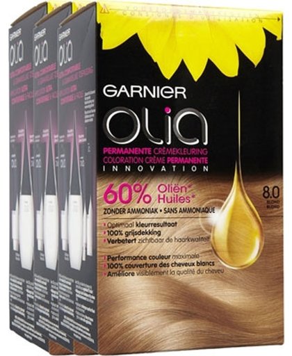 Garnier Olia Permanente Kleuring 8.0 Blond Voordeelverpakking