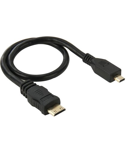 Mini HDMI (Type-C) mannetje naar Micro HDMI (Type-D) mannetje Adapter kabel, Lengte: 30cm