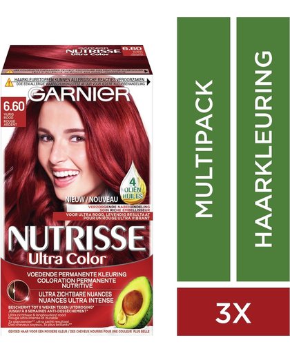 Garnier Nutrisse Ultra Color Permanente Kleuring 6.60 Vurig Rood Voordeelverpakking