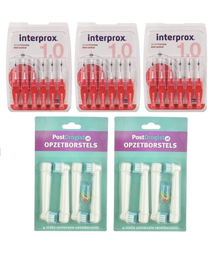 Interprox Premium Mini Conical Rood Klein - 2 tot 4 mm - 3 x 6 stuks + opzetborstels passend op Oral B 8 stuks