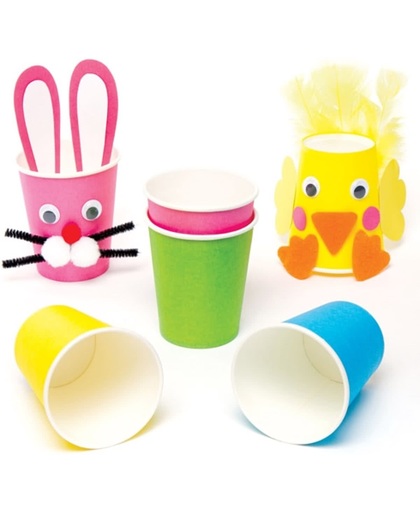 Gekleurde papieren kopjes die kinderen kunnen gebruiken om paasknutselwerkjes te versieren. Leuk voor in een feesttasje in de lente (verpakking van 24)