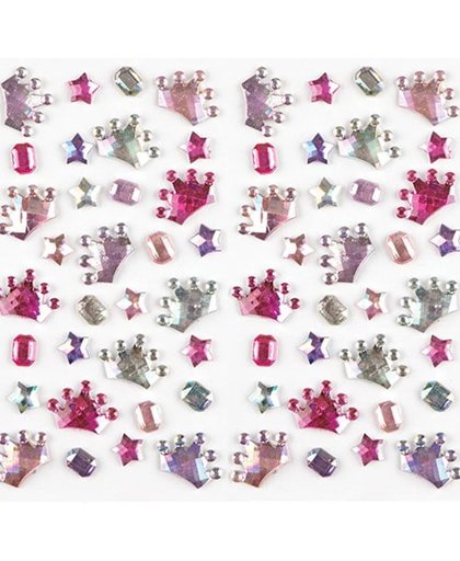Zelfklevende juwelen van acryl in de vorm van sterren en kroontjes waarmee kinderen kaarten en knutselwerkjes naar eigen smaak kunnen versieren   Zelfklevende edelstenen voor kinderen (32 stuks per verpakking)