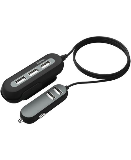 Hama USB-auto-oplader 2+3 Power Extension 10A 2 M Zwart