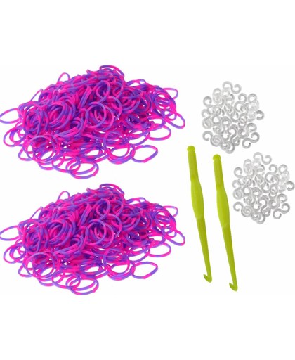600 Loom Bands met 2 weefhaken en S-clips paars & roze