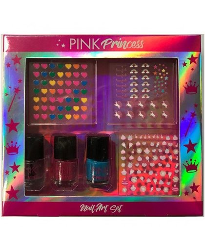 basic Pink Princess Nail Art Set met 3 Potjes Nagellak en Stickers