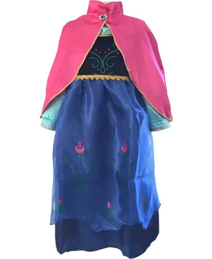 Prinses Anna jurk met cape - verkleedjurk + 4 delig accessoire set - verkleedkleding - maat 86/92 (labelmaat 100)