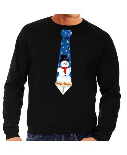 Foute kersttrui / sweater stropdas met sneeuwpop print zwart voor heren XL (54)