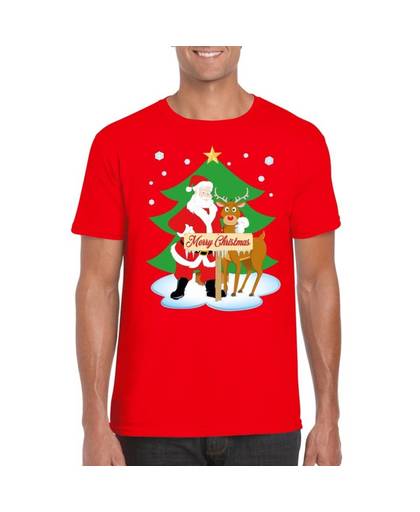 Foute Kerst t-shirt met de kerstman en rendier Rudolf rood voor heren 2XL