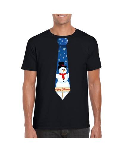 Zwart kerst T-shirt voor heren - Sneeuwpoppen stropdas print XL
