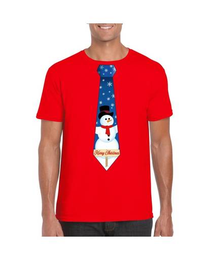 Rood kerst T-shirt voor heren - Sneeuwpoppen stropdas print M