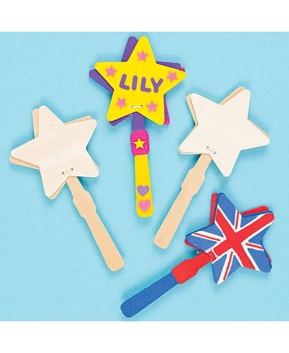 Houten stervormige kleppers - maak je eigen - creatieve speelgoed voor kinderen om te schilderen en versieren (4 stuks)