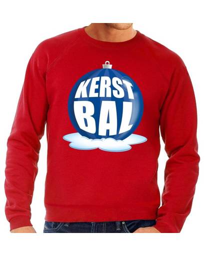 Foute kersttrui kerstbal blauw op rode sweater voor heren - kersttruien L (52)