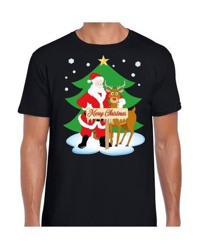 Foute Kerst t-shirt met de kerstman en rendier Rudolf zwart voor heren L