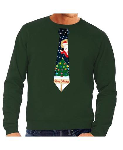 Foute kersttrui / sweater met stropdas van kerst print groen voor heren S (48)