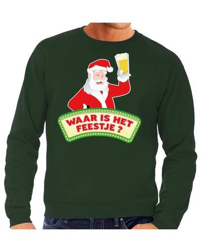 Foute kersttrui / sweater voor heren - groen - Dronken Kerstman met biertje L (52)