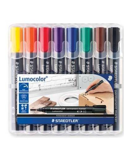 Staedtler permanent marker Lumocolor 352, doos met 8 stuks in geassorteerde kleuren
