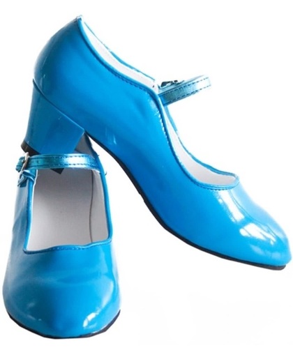 Spaanse Prinsessen schoenen blauw lak maat 35 - binnenmaat 22,5 cm - bij jurk