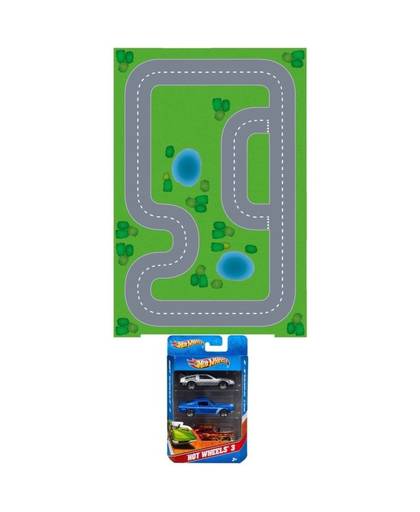 Speelgoed stratenplan wegplaten racecircuit set karton met auto speelsetje - Kartonnen DIY wegen speelkleed