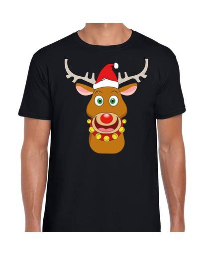 Foute Kerst t-shirt rendier Rudolf rode kerstmuts zwart heren S