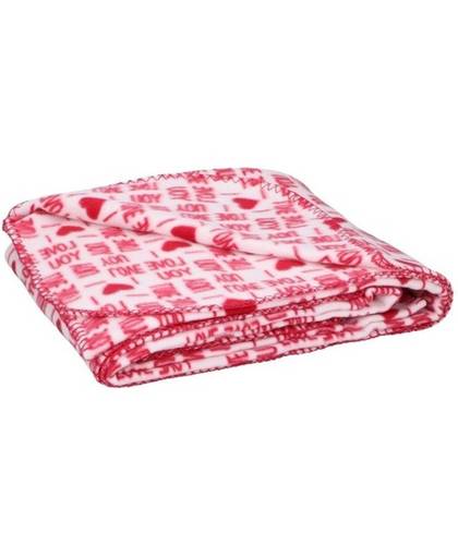 Fleece plaid deken rood met witte hartjes 120 x 160 cm