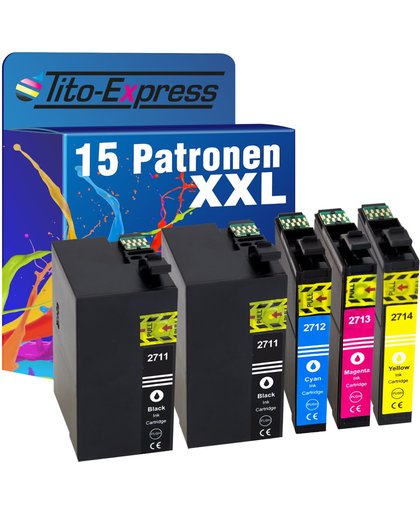 Tito-Express PlatinumSerie PlatinumSerie® 15 inktpatronen voor TE2711 TE2712 TE2713 TE2714 TE-27 XL compatibel met Epson Black Cyan Magenta Yellow