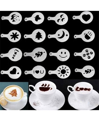 16-Delige Barista Tools Latte Art Set - Koffie / Cappuccino / Cacao Sjablonen