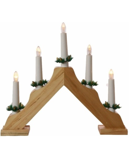Kerst houten LED kaarsenbrug warm wit 5 lampjes
