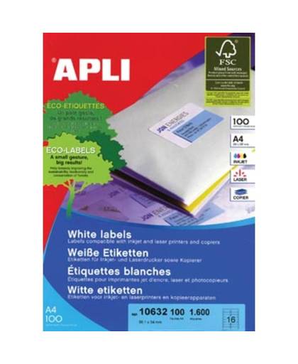 Apli Witte etiketten ft 99,1 x 34 mm (b x h), 1.600 stuks, 16 per blad (2418)