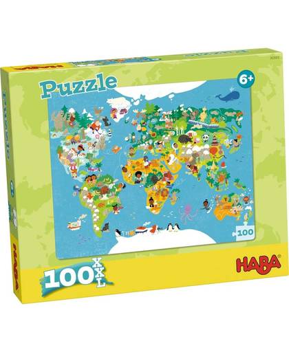 Haba kinderpuzzel wereldkaart 100 stukjes